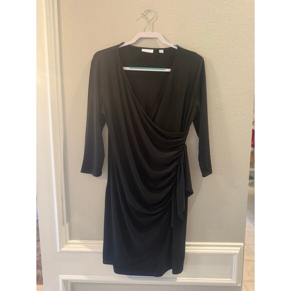 New York & Company Black Draped Wrap Dress Sz L Stretch - Picture 1 of 4